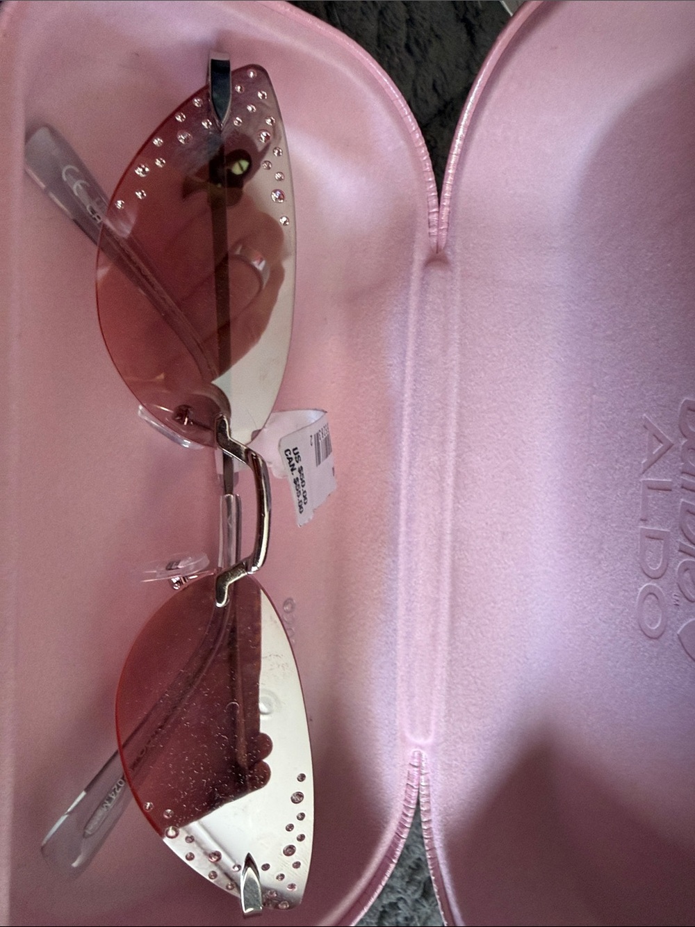 Aldo Pink Rimless Sunglasses with Crystal Accents